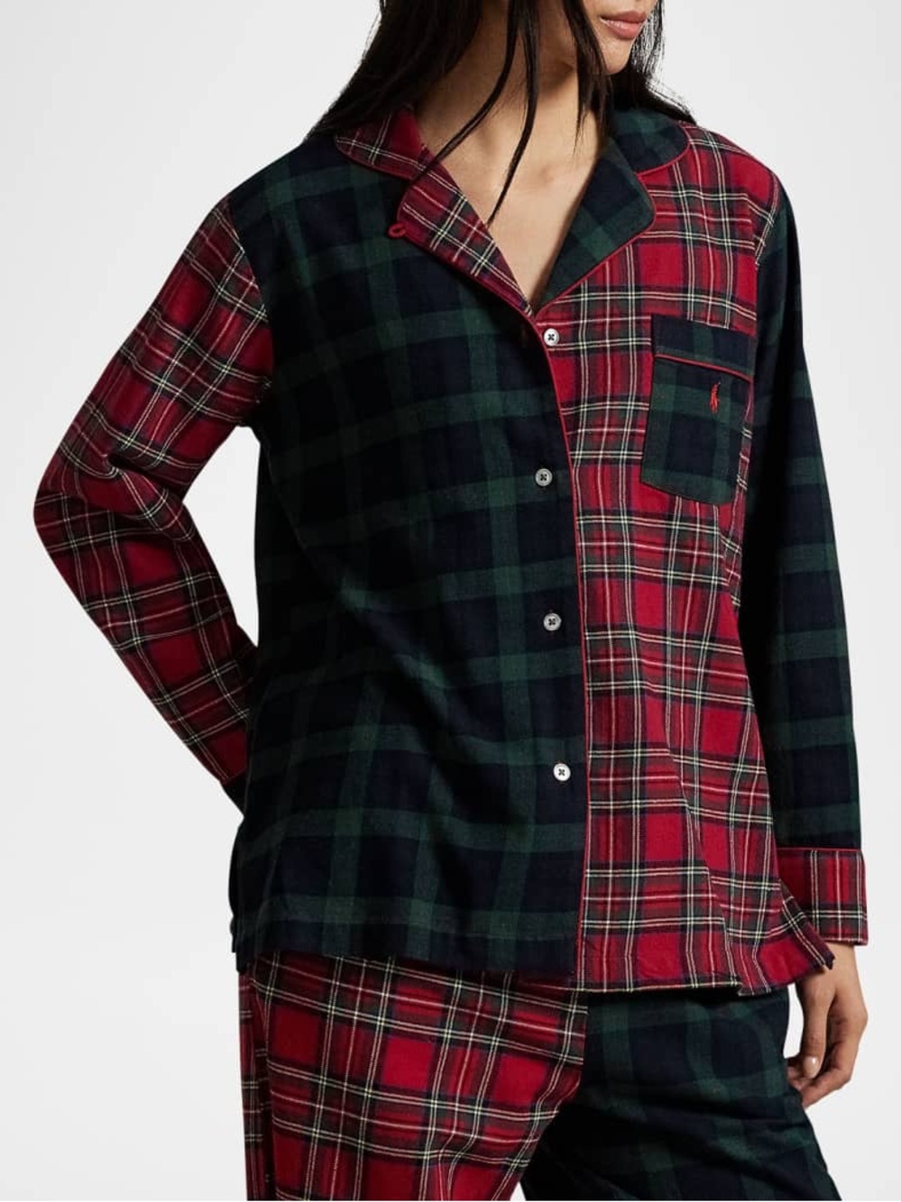 Polo Ralph Lauren Madison Patchwork Cotton Plaid Pajama Top Women’s XL Green Red